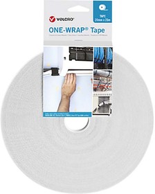 VEL-OW64139, White Hook & Loop Tape, 20mm x 25m