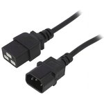Power cord, Europe, C14-plug, straight on C19 jack, straight, black, 1.8 m