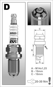 Фото 1/4 Свеча зажигания BRISK Premium EVO DR15SXC Toyota Avensis (T250) 2.0, RAV 4 00-, 05-; Honda