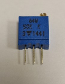 64W50K, Подстроечный резистор 25-оборотный, линейный, 0.5 Вт, 50 кОм, 9000 ° Vishay 64 W 50K