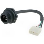 USB 2.0 Adapter cable, mini USB plug type B to crimp connector 5 pole, 108 mm, black