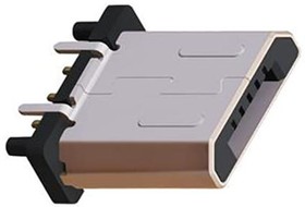 Фото 1/2 USB3150-30-075-A, USB Connectors Micro B Plug, Vertical, TH, 30u", with peg, 0.75mm stakes & leads, T&R