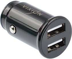 Фото 1/3 Автомобильная зарядка VIXION U21i 2xUSB, 2.4A с кабелем Lightning 1м короткий блок (черный)