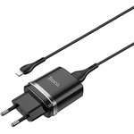 Блок питания (сетевой адаптер) HOCO N1 1xUSB, 2.4A с кабелем Lightning (1м) (черный)