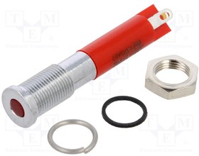 Фото 1/3 Q6F1CXXR24E, Indicator: LED; flat; red; O6mm; IP67; brass; OLED: 3mm; Body: red; Q6