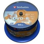 Verbatim Диски DVD-R 4.7Gb 16х, Wide Photo InkJet Printable, 50шт, Cake Box (43533/43649)
