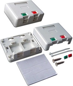 Коробка настенная на 2 кейстоуна, со шторками, белая, LANMASTER LAN-SA2/S-WH