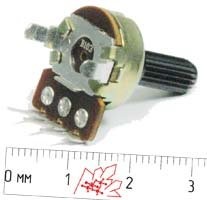 Фото 1/4 Резистор переменный поворотный 100 кОм, линейная B, длина 16мм, вал 6x25, F-162KP; №4566 РПвр 100к\B\16мм\ Y6x25\F-162KP\