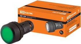 Кнопка SB7-CW3365-220V(LED) d22мм 1з+1р зеленая TDM