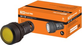 Кнопка SB7-CW3565-220V(LED) d22мм 1з+1р желтая TDM