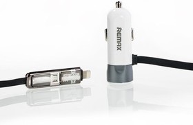 Автомобильная зарядка REMAX Fast 8 RCC102 с кабелем 2 в 1 Apple 8 pin, Micro USB и USB выходом 3,4А серебряная