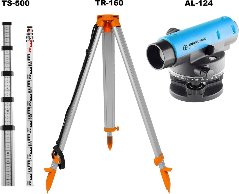 КОМПЛЕКТ АКЦИОННЫЙ Нивелир оптический INSTRUMAX AL-124 + Рейка нивелирная  телескопическая INSTRUMAX TS-500 + Штатив алюминиевый геодезически | купить  в розницу и оптом