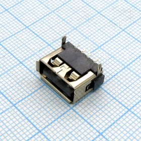 USB 4AFR SMD розетка на плату, Разъем USB тип A, розетка, 4 контакта на плату, угловой SMD монтаж