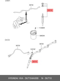 367104A000, Свеча накаливания HYUNDAI: H-1 Cargo 2.5 CRDi 08 -, H-1 Travel 2.5 CRDi 08 -, H-1 фургон 2.5 CRDi 00 - \ KIA: SORENTO (JC) 2.5 C