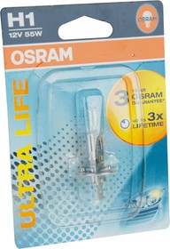 Фото 1/5 64150ULT01B, Лампа 12 В H1 55 Вт дальнего света Ultra Life блистер Osram