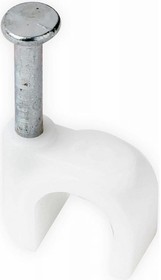 Фото 1/2 Пластиковые скобы с гвоздем для кругл. каб. и проводов 5x6 мм, белые, 100 шт. SN-5x6