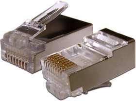 Фото 1/2 Коннектор RJ-45 8P8C FTP Кат. 6 TWT, экранированный, универсальный, 100 шт. в упак. TWT-PL45/S-8P8C-6