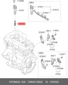 Фото 1/3 Свеча зажигания HYUNDAI/KIA 1884610060 /iridium/ SPORTAGE/SOUL/RIO/IX35 2010- (SILZKR6B-10E NGK)