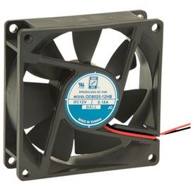 OD8025-24HB, DC Fans DC Fan, 80x80x25mm, 24VDC, 40CFM, 0.1A, 35dBA, 3100RPM, Dual Ball, Lead Wires