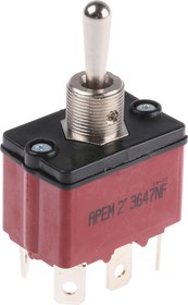 Фото 1/3 3647NF/2, Toggle Switch, Panel Mount, (On)-Off-(On), DPST, Tab Terminal, 28V dc