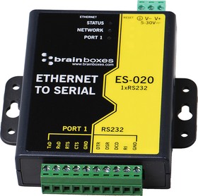 Фото 1/2 ES-020, Serial Device Server, 1 Ethernet Port, 1 Serial Port, RS232 Interface, 1Mbit/s Baud Rate