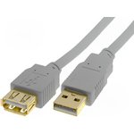 CAB-USBAAF/1.8G, Кабель, USB 2.0, гнездо USB A, вилка USB A, позолота, 1,8м, серый