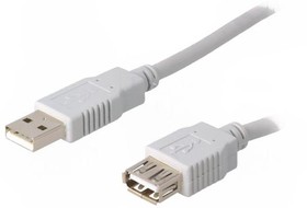 CAB-USBAAF/5, Кабель, USB 2.0, гнездо USB A, вилка USB A, 5м, серый, 28AWG, 24AWG