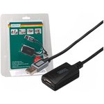 USB 2.0 Repeater cable, USB plug type A to USB socket type A, 5 m, black