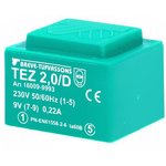 TEZ2/D230/9V, Трансформатор: залитый, 2ВА, 230ВAC, 9В, 222,2мА, PCB, IP00, 90г
