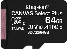 Фото 1/10 Флеш карта microSDHC 64GB microSDXC Class10 Kingston  SDCS2/64GBSP  Class10 UHS-I Canvas Select up to 100MB/s
