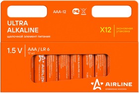 Фото 1/7 Батарейка алкалиновая AIRLINE Ultra Alkaline AAA 1,5V AAA-12
