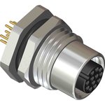 Circular Connector, 12 Contacts, Rear Mount, M12 Connector, Socket, Female, IP67