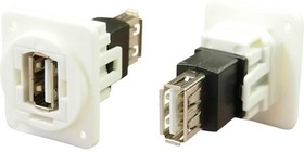 Фото 1/2 CP30208NXW, Адаптер USB, PLAIN Hole, Гнездо USB Типа A, Гнездо USB Типа A, USB 2.0, White FT