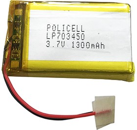 LP703450-PCM, Аккумулятор литий-полимерный (Li-Pol) 1300мАч 3.7В, с защитой, PoliCell