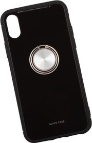 Фото 1/5 Защитная крышка "LP" для iPhone X "Glass Case" с кольцом (черное стекло/коробка)
