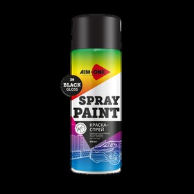 Фото 1/2 Краска черная глянцевая аэрозоль 450мл акриловая Spray Paint Black Gloss AIM-ONE