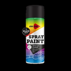 Фото 1/2 Краска черная матовая аэрозоль 450мл акриловая Spray Paint Black Matt AIM-ONE
