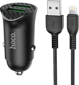 Фото 1/4 Автомобильное зарядное устройство HOCO Z39 Farsighted 2xUSB, 3А, 18W, QC3.0 + USB кабель Lightning 8