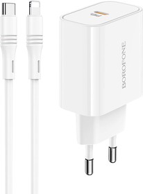 Фото 1/6 Зарядное устройство BOROFONE BA57A Easy Speed 1xUSB-C PD3.0 20W, 3A + кабель USB-C Lightning 8-pin,