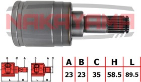 NJ7794NY, ШРУС внутр. к-кт задн. HONDA HR-V GH1/GH2/GH3/GH4 98-05, LIFE JC1/JC2 08-14 (23x23x148x35)