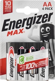 Фото 1/9 Батарейка Energizer MAX LR6/E91/AA BL4 4шт/бл (7638900437645)