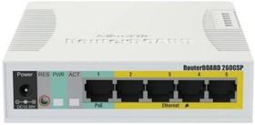 Фото 1/10 MikroTik CSS106-1G-4P-1S Коммутатор управляемый RouterBOARD 260GSP, 5x1 Гбит/с, 1xSFP, PoE, настольный