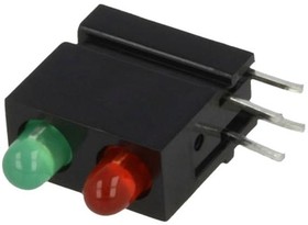 Фото 1/2 LED signal light, red/green, 20 mcd, pitch 2.54 mm, LED number: 2