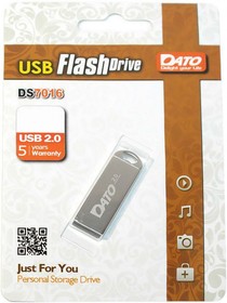 Флешка USB DATO DS7016 16ГБ, USB2.0, серебристый [ds7016-16g]
