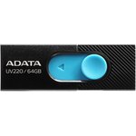 Флешка USB A-Data UV220 64ГБ, USB2.0, черный и синий [auv220-64g-rbkbl]