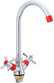 Смеситель для кухни с гайкой, с цветными наконечником и ручками, красный E49118-10