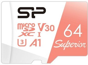 SP064GBSTXDV3V20, Флеш карта microSD 64GB Silicon Power Superior A1 microSDXC Class 10 UHS-I U3 100/80 Mb/s
