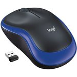 Мышь Logitech M185 черный/синий оптическая (1000dpi) беспроводная USB1.1 для ...