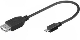 Фото 1/3 95193, Кабель USB 2.0 гнездо USB A,вилка micro USB B 0,2м черный