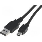AK-300108-018-S, Cable; USB 2.0; USB A plug,USB B mini plug; nickel plated; 1.8m